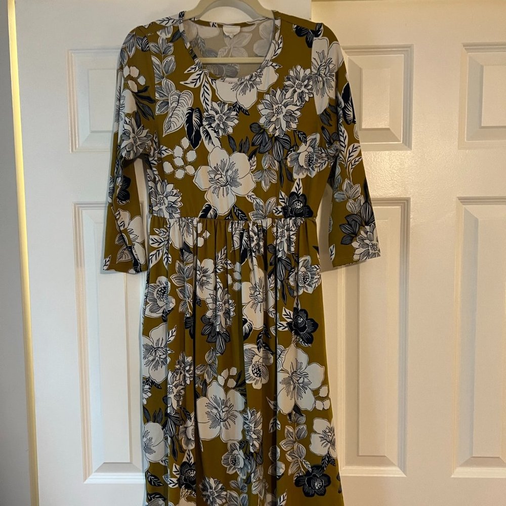 Mustard Yellow Floral Midi Dress